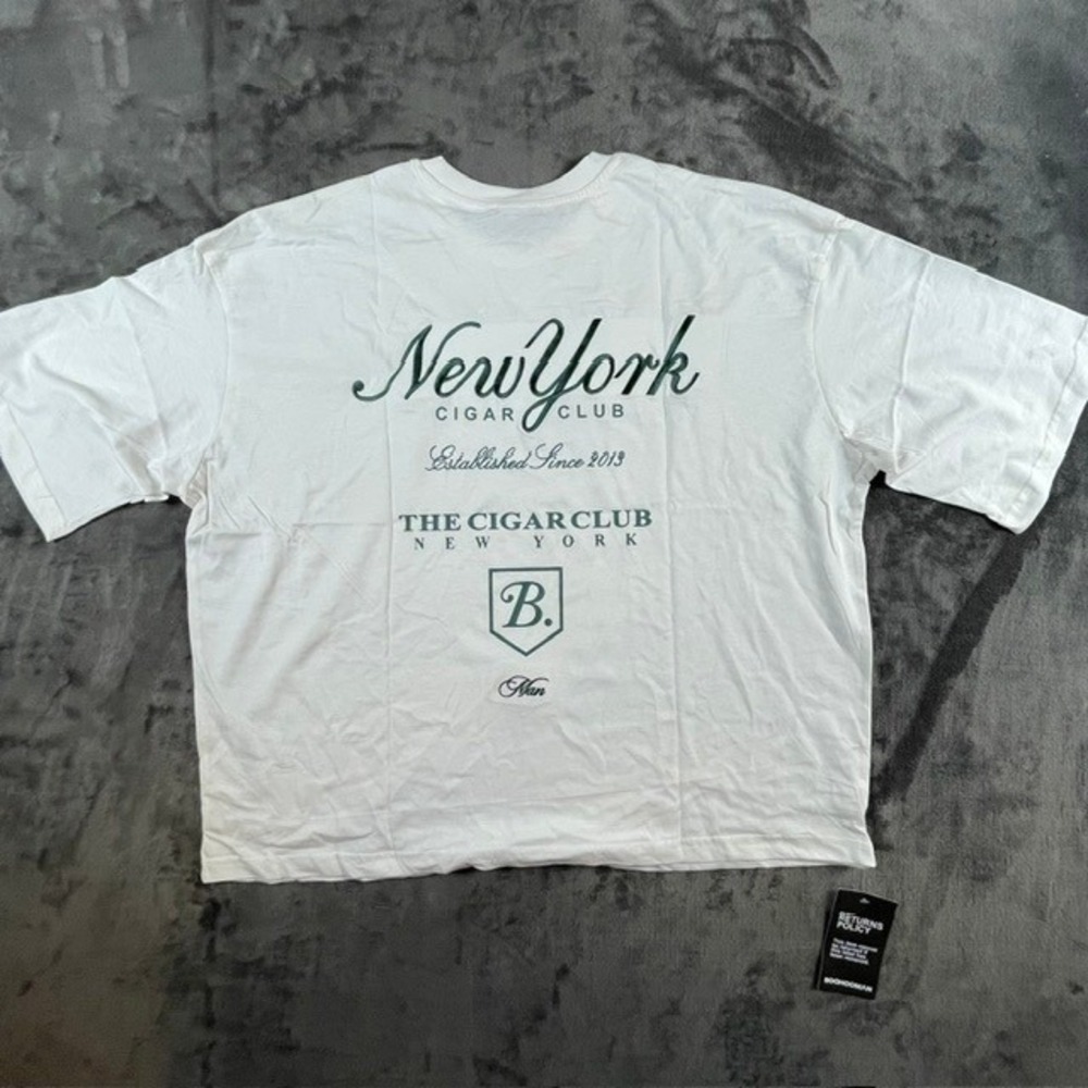 BoohooMAN Tall Oversized Boxy Heavyweight New York Script T-Shirt Ecru L NEW